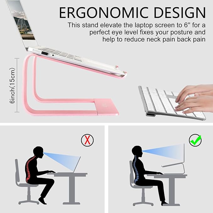 Urmust Laptop Stand for Desk - Ergonomic Computer Stand Riser Holder for MacBook Air Pro, Dell, HP, Lenovo, Samsung, Alienware Laptops 11-15.6" (Pink, Up to 15.6" Laptop)