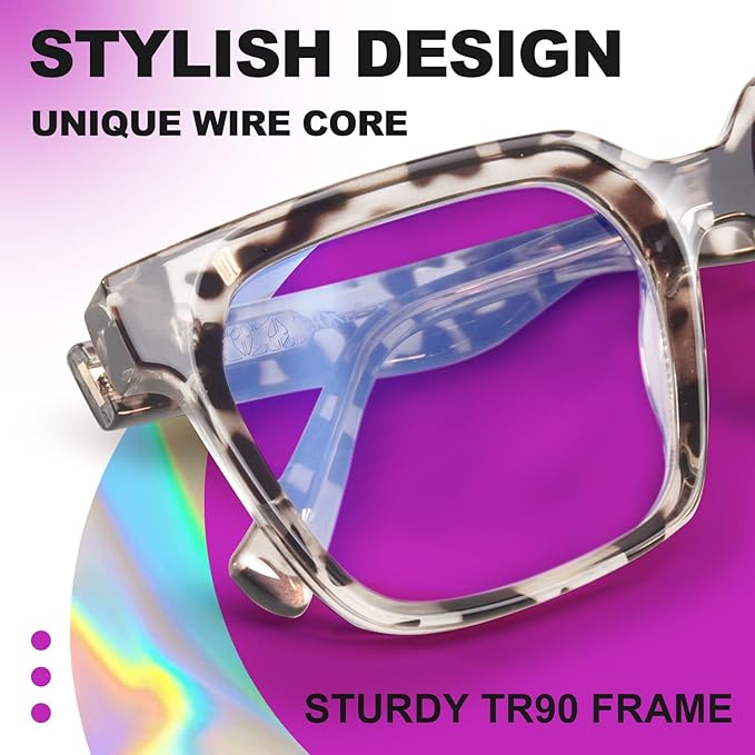 VISOONE 2 Pack Rectangle TR90 Blue Light Blocking Glasses Computer Eyewear with Preppy Look for Women and Men Cougar