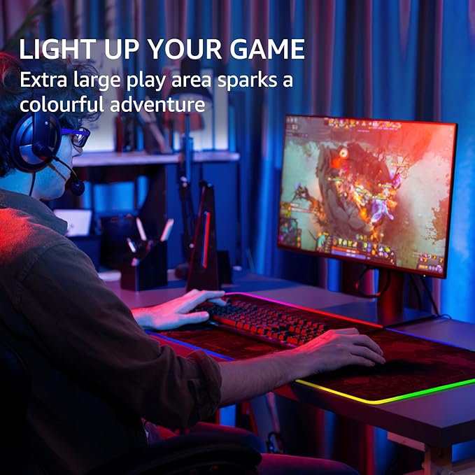KTRIO RGB Large Gaming Mouse Pad Desk Mat, Superior Micro-Weave Cloth, Non-Slip Rubber Base, Stitched Edges, Water-Resistant, for Gamer, Office & Home, 31.5 x 15.7 in, RGB World Map