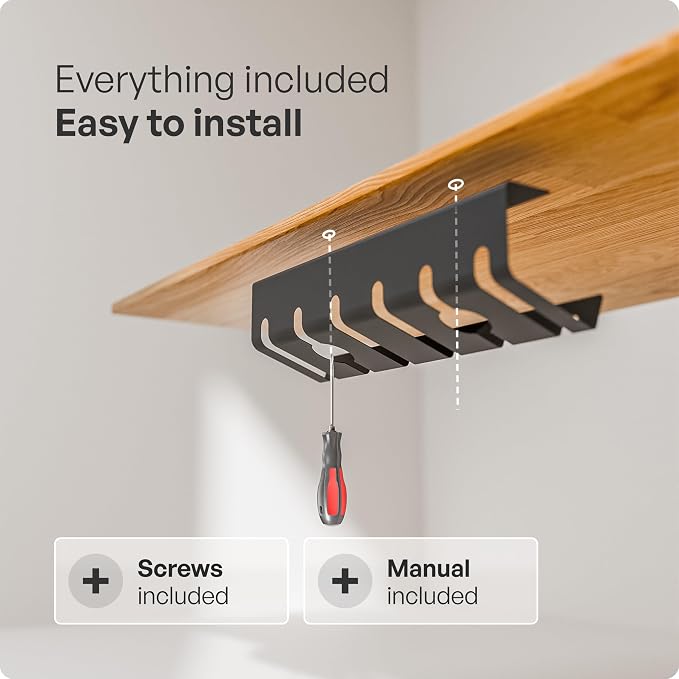PAMO Cable Management Under Desk for Easy mounting Under-Table I Set of 3 - with 10X Cable Ties I Desk Organizer for Office/Home Office Table Thoughtful Cable Tray Holder - Image 9