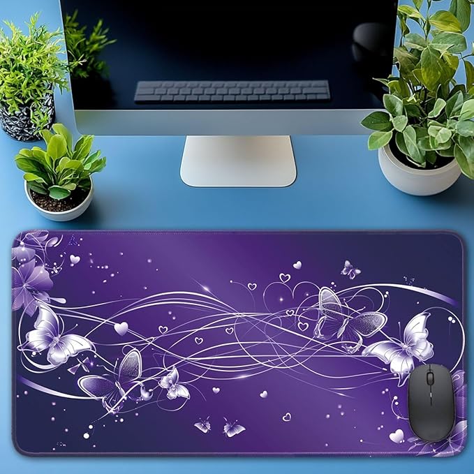 Desk Pad Protector, Office Desk Mat, Large Mouse Pad, Non-Slip Desk Blotter, 23.6x11.8 inch, Purple Butterfly