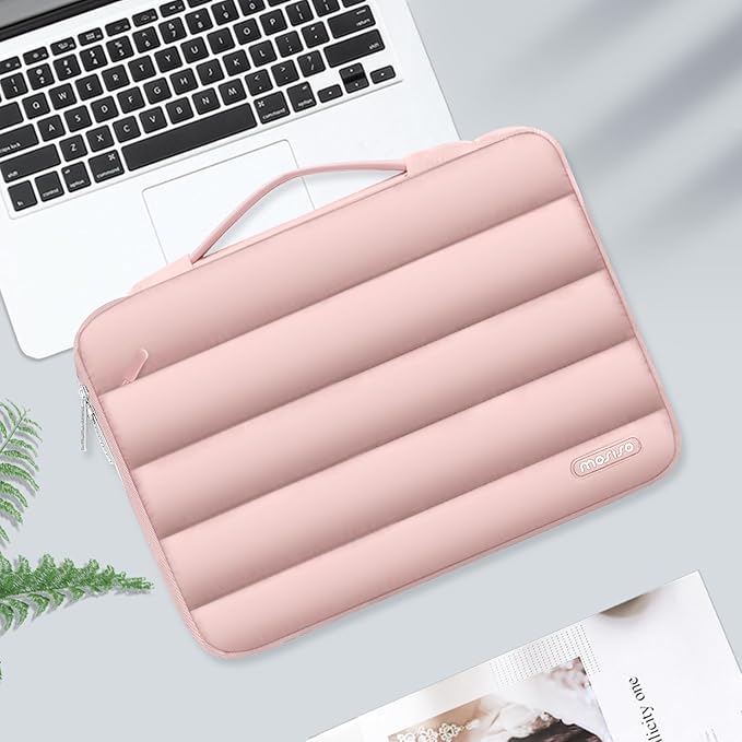 MOSISO 360 Protective 15-15.6 inch Laptop Case, 16 inch Puffy Laptop Sleeve Compatible with MacBook Pro 16, HP, Dell, ASUS, Acer, Lenovo Notebook Computer,Polyester Horizontal Side Open Bag, Pink