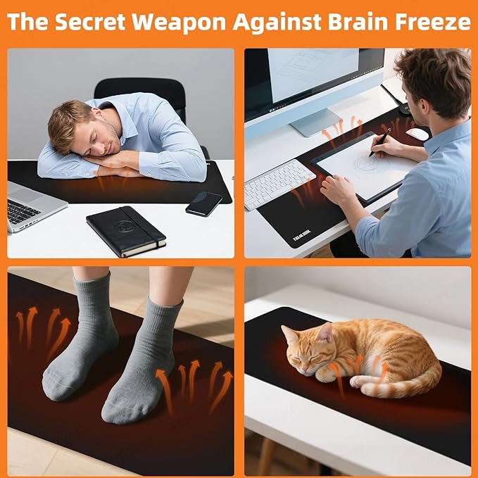TIDALSOIL Heated Desk Pad, 31.5"×13" PU Leather Mouse Mat with Digital Temp Display, 3-Level 122℉ Warmth, 4H Auto Shut-Off, Waterproof Non-Slip Office & Home Heating Mat