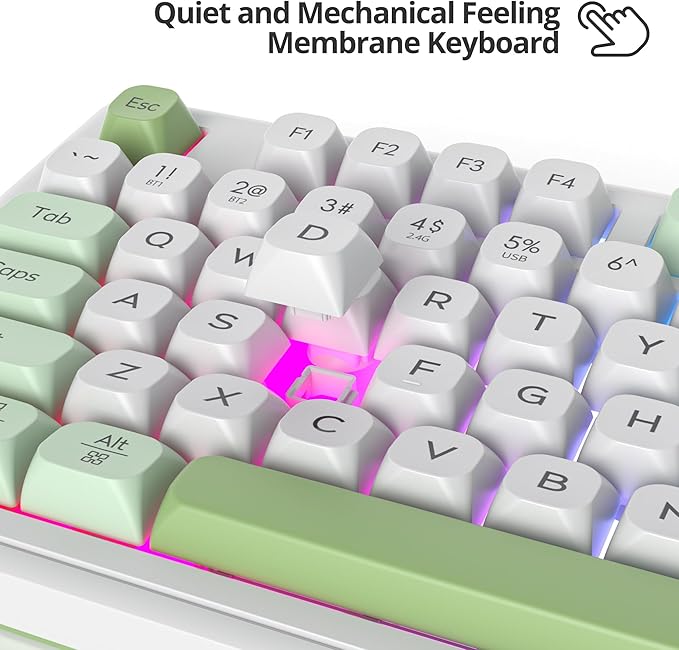 96% Wireless Keyboard with Number Pad and Knob,3-Modes Wired/Bluetooth 5.0/2.4G 98 Keys ABS Ball Caps RGB Quiet Mechanical Feel Membrane Gaming Keyboard for Win/Mac(Snowgreen)