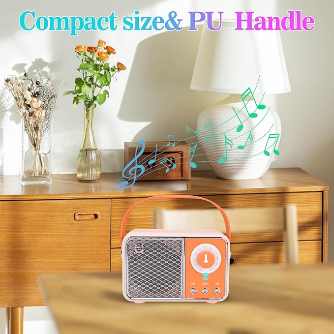Dosmix Retro Bluetooth Speaker, Vintage Decor, Wireless Bluetooth Speakers, Cute Old Fashion Style for Kitchen Desk Bedroom Office Party Outdoor Kawaii Accessories (Orange)