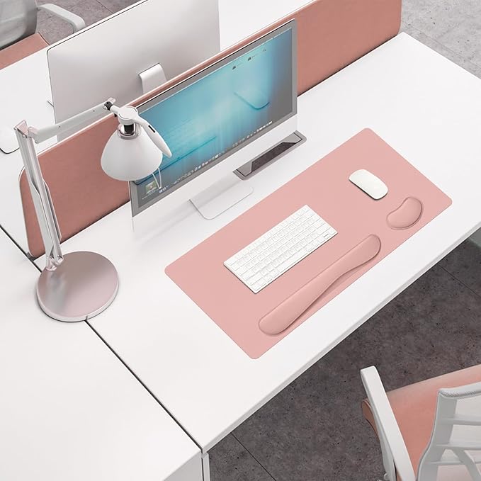 Desk Pad Mat Set,3-in-1 Large Mouse Pads with Wrist Rest and Keyboard Pad, Pink Desk Mats for Keyboards and Mouses, Ergonomic Keyboard and Mouse Mat Set for Office Home Decor, 31.5" x 15.7"
