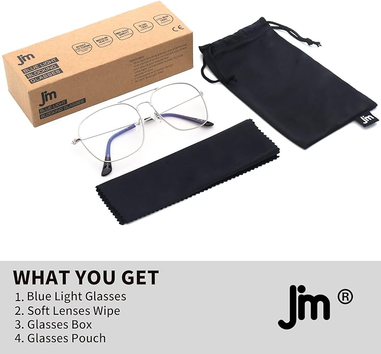 JM Aviator Blue Light Blocking Computer Glasses, Square Eye Protect Video Eyeglasses Anti Glare Men Women