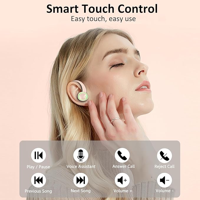 Wireless Earbuds, Bluetooth 5.4 Headphones Sports, 50H Playback Over-Ear buds with ENC Noise Cancelling Mic, Deep Bass Fitness Earphones with Earhooks, IP7 Waterproof Headset for Running Workout Pink