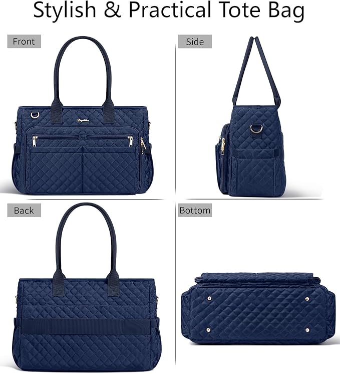 Bagstellar Teacher Bags for Women, 15.6 inch Laptop Work Tote Bag Quilted Nurse Bible Computer Shoulder Bag for School Travel | Dream Tote Work Bag, with 40oz Cup Holder, Insulated Pocket, Zipper & Strap, Office Briefcase, Ideal Gift for Women