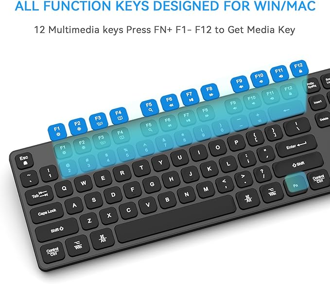 Rechargeable Wireless Keyboard for Mac and Windows, Ultra Slim 2.4GHz Full-Size Keyboard with Low-Profile Quiet Keys, Compatible with PC, Laptop, Windows 11/10/8/7