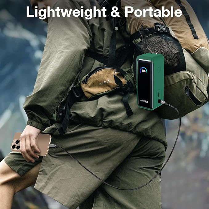 Silicone Case for Anker Prime Power Bank 9,600mAh 65W, Soft Silicone Shockproof Protective Cover for Anker 65W Prime Power Bank with Anti-Lost Strap, LCD Display Visible (Dark Green)