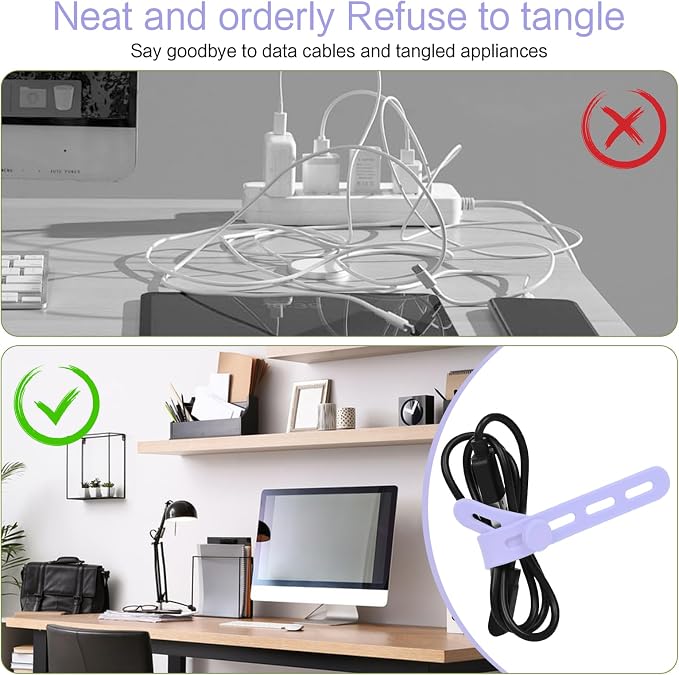 Donruby 30Pcs Silicone Cable Ties - Reusable & Washable with Locking Buckles, Adjustable Fastening Cable Management Straps, Multi-Purpose High Elasticity Cord Organizer (6 Colors) - Image 7