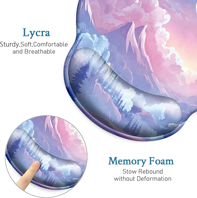 Mouse Pad with Wrist Rest, Mountain Cloud Ergonomic Mouse Pads Wrist Support for Desk, Cute Gaming Mousepad for Wireless Mouse Laptop Computer Work Home Kawaii Desk Accessories Office Supplies Decor