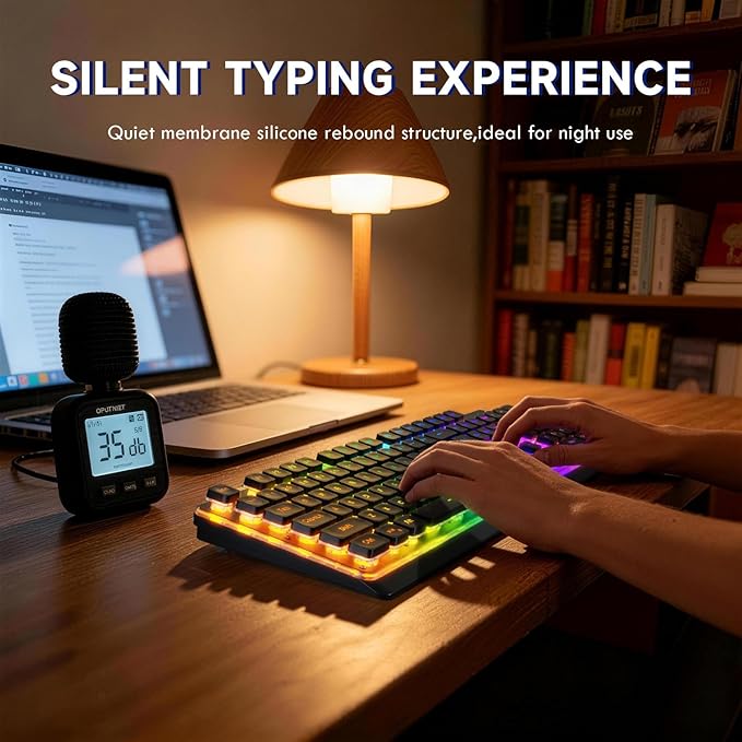 M104 Wireless Gaming Keyboard with Metal Panel Wired/Bluetooth Mechanical Feel Membrane Full Size Keyboard with Numeric Keypad RGB 4000MAH Rechargeable Quiet for PC Gamer-Black
