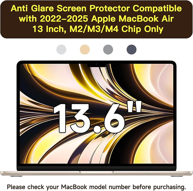 2 Pack Anti Glare Screen Protector Compatible with MacBook Air 13.6/13'' (2022-2026, M2/M3/M4/M5) | Matte Anti Glare Film | Anti Scratch Protector | for Mac 13in
