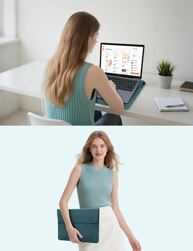 HYZUO 15 Inch Laptop Sleeve Case Bag with Adjustable Stand Feature for MacBook Air 15 M5 A3448 M4 A3241 M3 A3114 M2 A2941 2026-2023, MacBook Pro 15, 15" Surface Laptop 7/6/5/4, Dark Green
