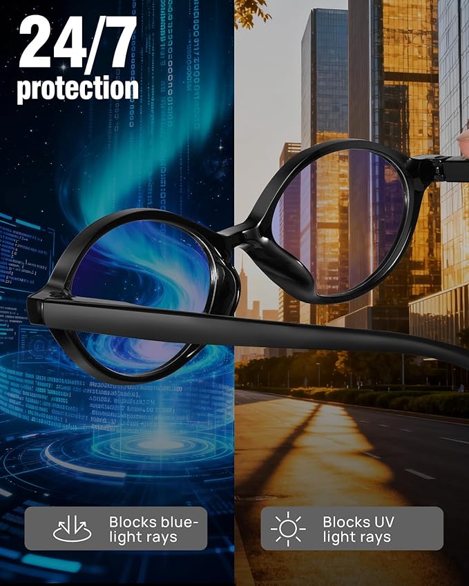 3 Pack Oval Blue Light Glasses for Women, Lightweight TR90 Small Frame with Spring Hinge for All-Day Comfort, Anti UV Glare & Eyestrain