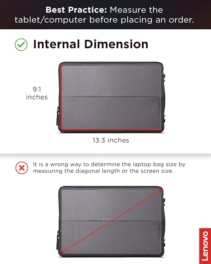 Lenovo Urban Laptop Sleeve 13 Inch for Laptop/ Notebook/Tablet Compatible with MacBook Air/Pro Water Resistant - Charcoal Grey