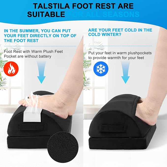 TALSTILA Foot Rest for Under Desk at Work, Foot Rest with Warm Plush Feet Pocket, Ergonomic Adjustable Memory Foam Footrest for Office Chair, Foot Stool for Office - Back & Leg Pain Relief