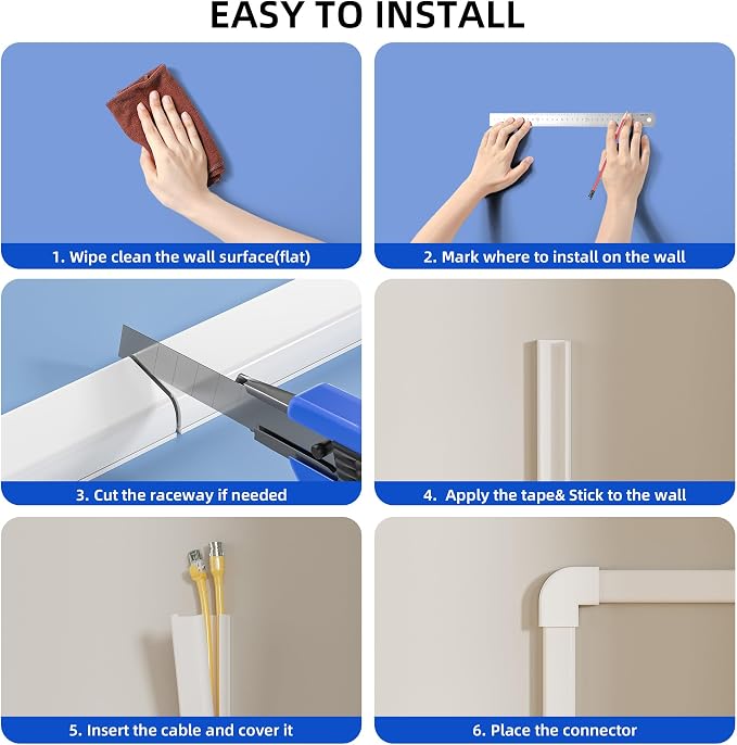 Delamu 236in Cord Hider, Cord Covers for 2-3 Wires on Wall, Premium TV Cable Hider, Paintable Wire Hiders Wire Covers for Cords on Wall, Easier Setup Cable Cover Raceway, W0.94 H0.47in, White - Image 9