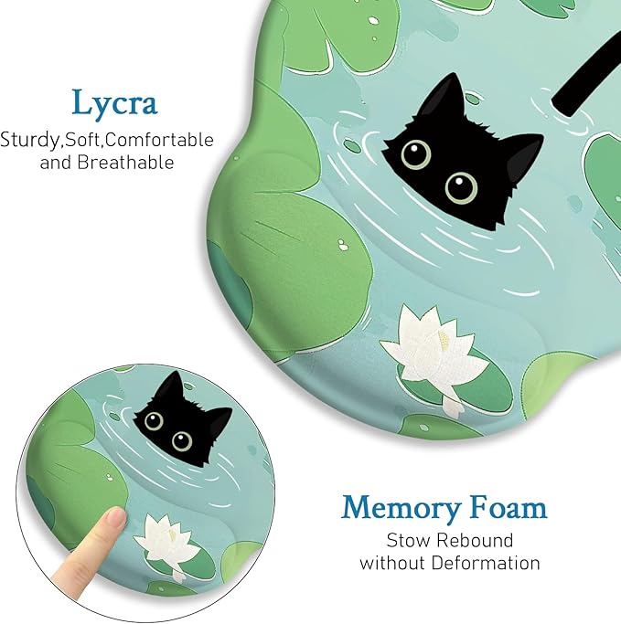 Blusabaca Mouse Pad with Wrist Rest, Cat Lotus Leaf Ergonomic Mouse Pads Wrist Support for Desk, Cute Gaming Mousepad Wireless Mouse Laptop Computer Work Home Desk Accessories Office Supplies Decor
