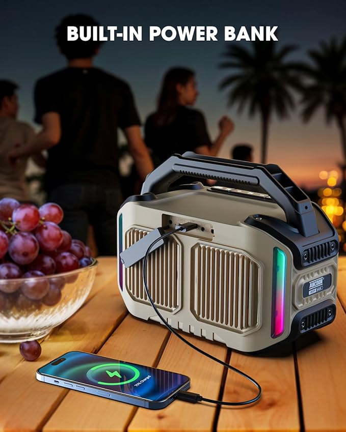 Speakers Bluetooth Wireless: 80W(Peak) Loud Speaker with Bass, 20H Playtime, IPX6 Waterproof, Large Jobsite Speakers for Work, Outdoor, Workshop, Garage, Portable Speaker with TWS (Desert)