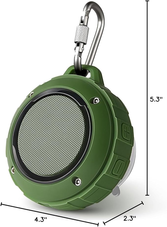 Kunodi Outdoor Waterproof Bluetooth Speaker, Wireless Portable Mini Travel Speaker with Subwoofer, Enhanced Bass, Built in Mic for Sports, Pool, Beach, Hiking, Camping (Green)
