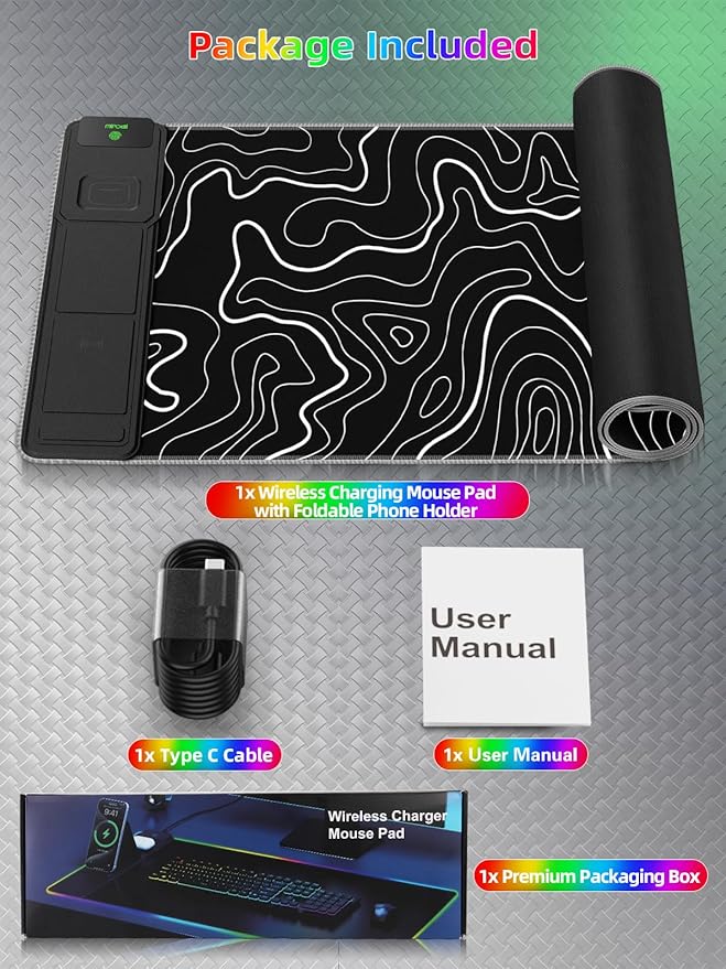 Mouse Pad with Adjustable Phone Stand Dual Wireless Charger, 15W Fast Charging Desk Mat, Extra Large 31.5x15.75 Waterproof Desk Pad for iPhone Samsung Air-Pods, Gaming Mousepad w/ 11&4 RGB