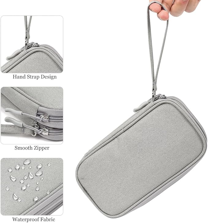 Travel Organizer Pouch Electronic Accessories Carry Case Portable Waterproof Double Layers Storage Bag for Cable, Cord, Charger, Phone, Power Bank, Earphone, Hard Drive (Light Grey, Large)