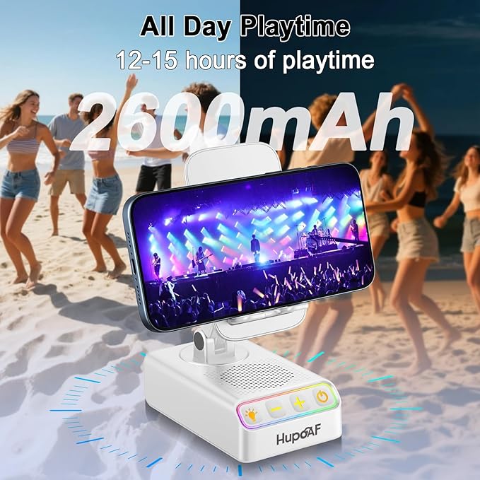 Adjustable Cell Phone Stand with Wireless Induction Bluetooth Speaker, HD Surround Sound for Home and Outdoors, Compatible with iPhone/Samsung Galaxy, 2026 Birthday Gifts for Men Women Dad Mom