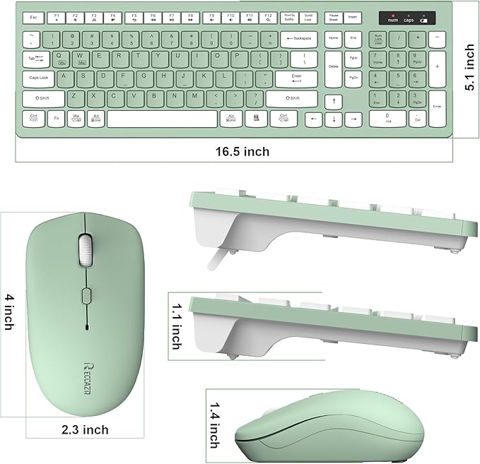 Wireless Keyboard and Mouse Combo, Full-Sized Wireless Keyboard and Adjustable DPI Mouse, 2.4GHz USB Receiver, Silent Keyboard and Mouse for PC, Windows, MAC, Desktop, Laptop (Avocado Green)