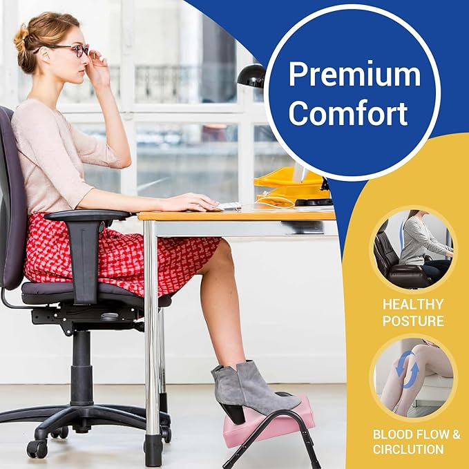 FUSLITE Foot Rest for Under Desk at Work,Ergonomic Foot Rest for Office Use, Adjustable Heights,Relieving Pain in Lower Back, Hip, Knee (Grey)