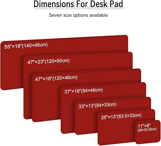 Dual Sided Leather Desk Mat - Waterproof Desk Pad - Ideal for Large Mouse Pad and Desk Mats on Top of Desks (red, 25"*13")