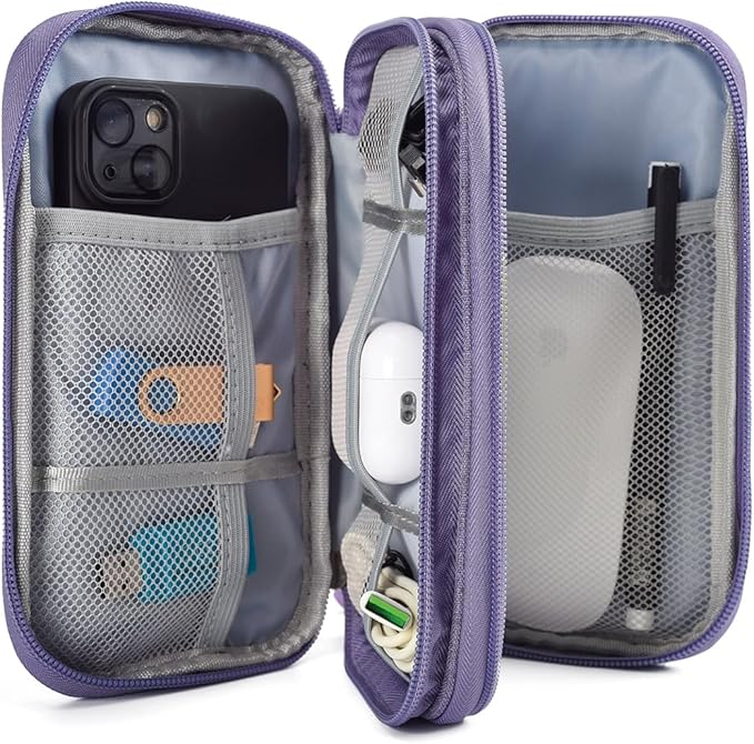 Travel Electronic Organizer Pouch Bag, Waterproof Portable Electronic Accessories Storage Multifunctional Case for USB, Cable, Cord, Charger, Phone, Power Bank, Earphone (Purple, Large)