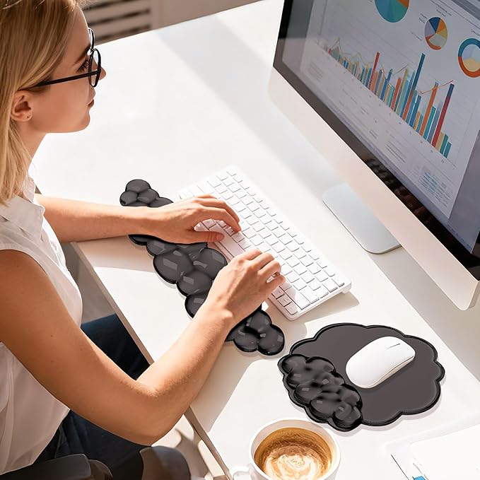 Keyboard Wrist Rest Set — Ergonomic Cloud Wrist Rest Keyboard and Mouse Pad, Non-Slip Desk Accessories for Office and Home(Black)