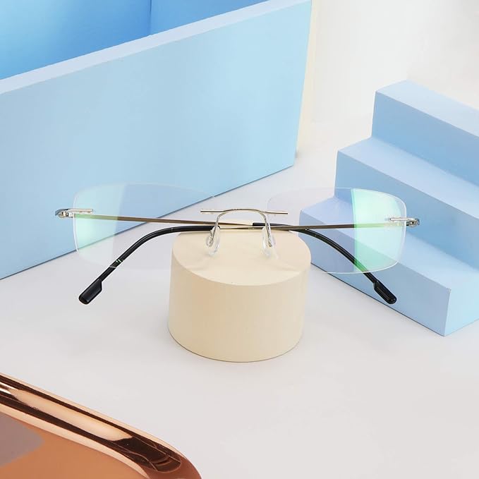 LifeArt Blue Light Blocking Computer Reading Glasses,Men's and Women's Rimless Frame (Silver, +1.00 Magnification)