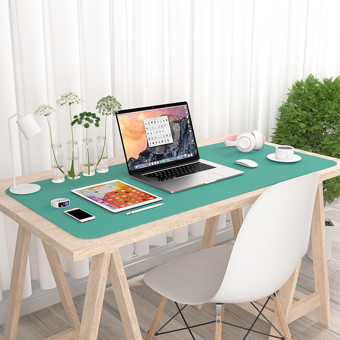 Hsurbtra Desk Pad, 35.5" x 17" PU Leather Desk Mat, XXL Extended Mouse Pad, Waterproof Desktop Blotter Protector, Non-Slip Ultra Thin Large Laptop Keyboard Writing Mat for Office Home, Fruit Green