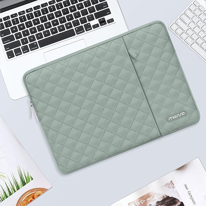MOSISO Laptop Case 15 inch, 15 inch Laptop Sleeve Compatible with MacBook Air M4 M3 M2 2025 2024 2023, Dell XPS Plus, Square Quilted Vertical Computer Bag with Pocket&Small Case, Antique Green
