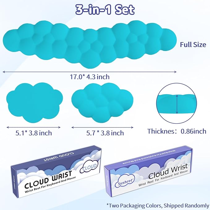 Sushret Cloud Wrist Rest for Keyboard and Mouse, Memory Foam PU Leather Keyboard Wrist Rest with Ergonomic Support, Non-Slip Base, Cute Arm Rest Pad & Palm Cushion, Office Desk Accessory, Scuba Blue