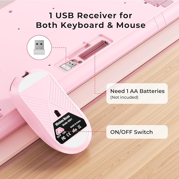 Wireless Keyboard and Mouse Set with Quiet Keys, 2.4G Full Size Ergonomic Keyboard with Wrist Rest, Protective Covers, Soft Touch Silent Design for Windows, Computer, PC and Laptop