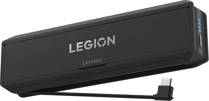 Lenovo Legion Go 65W 12800 Power Bank, Portable Power for Handheld Gaming and Other Devices, USB-C Integrated Cable, Magnetic Attach, Built-in Stand, Black