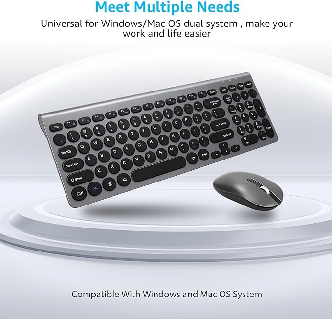 LeadsaiL Wireless Keyboard and Mouse Combo, Wireless USB Mouse and Computer Keyboard Set, Compact and Silent for Windows Laptop, Desktop, PC- Grey