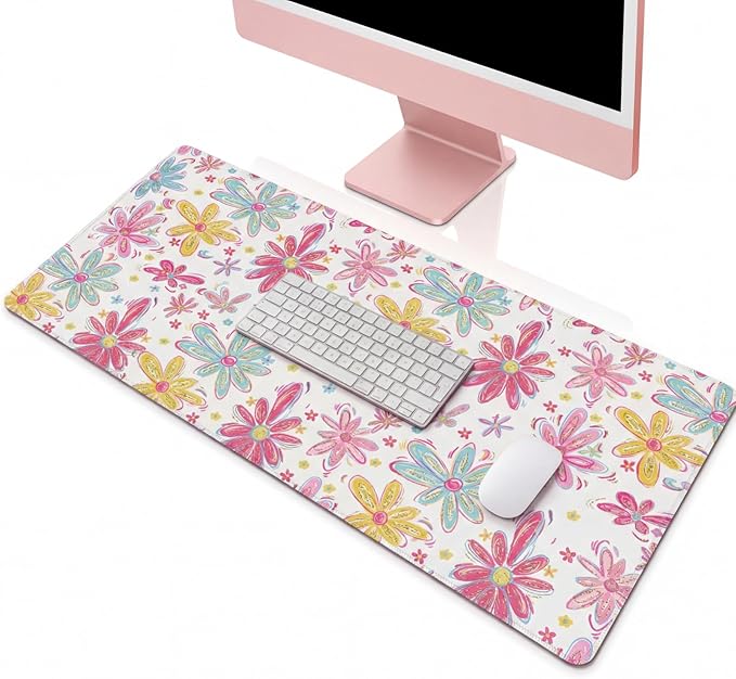 Remerry Colorful Floral Large Mouse Pad Pink Floral Desk Mat for Desktop Women Girls Flowers Waterproof Desk Pad PC Computer Laptop Protector Gaming Mouse Pads for School Office Home 31.5" x 15.7"