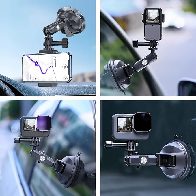 TELESIN Suction Cup Car Mount with Phone Holder, Windshield Window Dashboard Boats Vehicle Attach for DJI Osmo Pocket 4,Pocket 3,Action 6 5 Pro 4 GoPro Hero 13 12 11 10 9 Insta360 X5 Xtra Camera Mount - Image 6