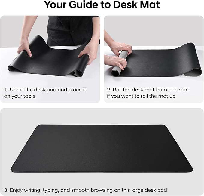 Leather Desk Pad Protector, Office Desk Mat, Large Mouse Pad, Non-Slip PU Leather Desk Blotter, Waterproof Computer Desk Writing Pad for Office and Home (Black, 47.2" x 23.6")