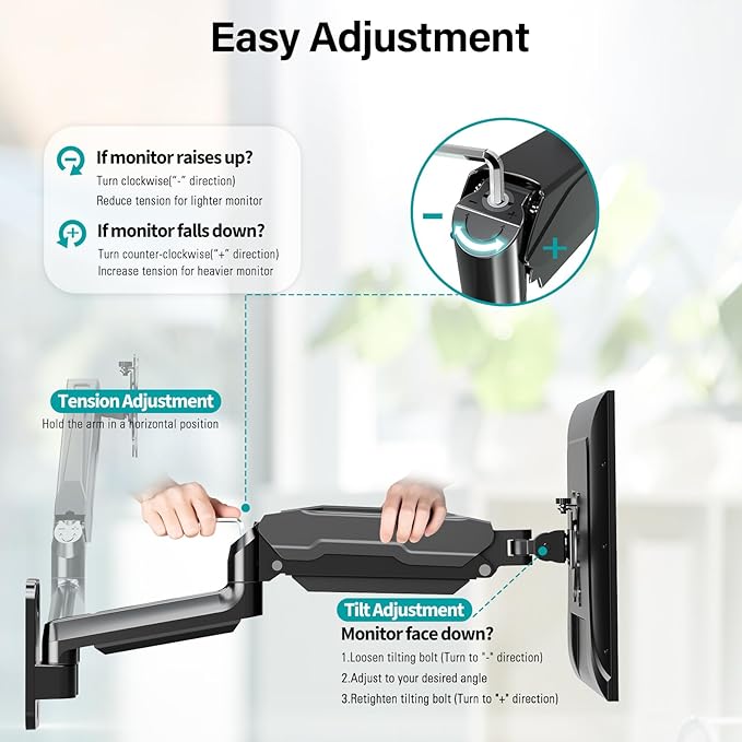 MOUNT PRO Dual Monitor Wall Mount for 13 to 32 Inch Computer Screens, Wall Monitor Arm for 2 Monitors, Each Holds Up to 19.8lbs, Full Motion Wall Monitor Mount with VESA 75x75/100x100