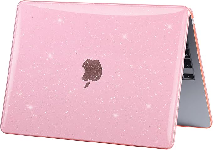 EooCoo Case Compatible with MacBook Air 13 inch M5 2026-2022 Release M4 M3 M2 A3449 A3240 A3113 A2681, Glitter Hard Shell&Keyboard Skin Cover&Screen Protector for Mac Air 13.6 inch, Sparkly Pink