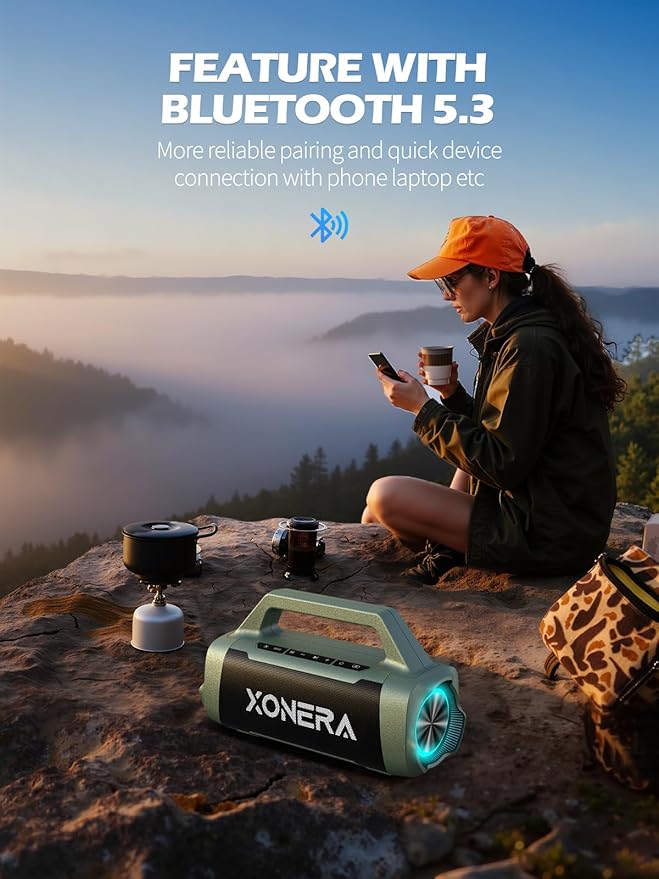 Speakers Bluetooth Wireless, 80W Peak Loud Outdoor Speaker with Bass, 20H Playtime, IPX6 Waterproof, TWS,BT5.3, Portable for Camping Hiking Boating Pool Beach, Olive Green