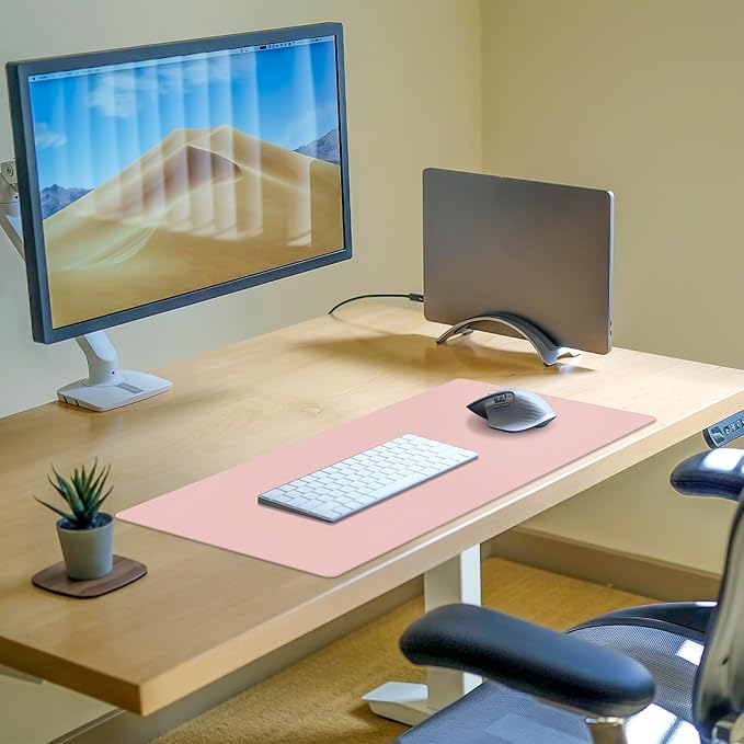 Leather Desk Pad Mat, Computer Pink Desk Mat Non-Slip, PU Large Mouse Pad for Desk, Waterproof Keyboard Mat Pink Desk Accessories for Office/Home/Decor, 23.6" x 13.7"