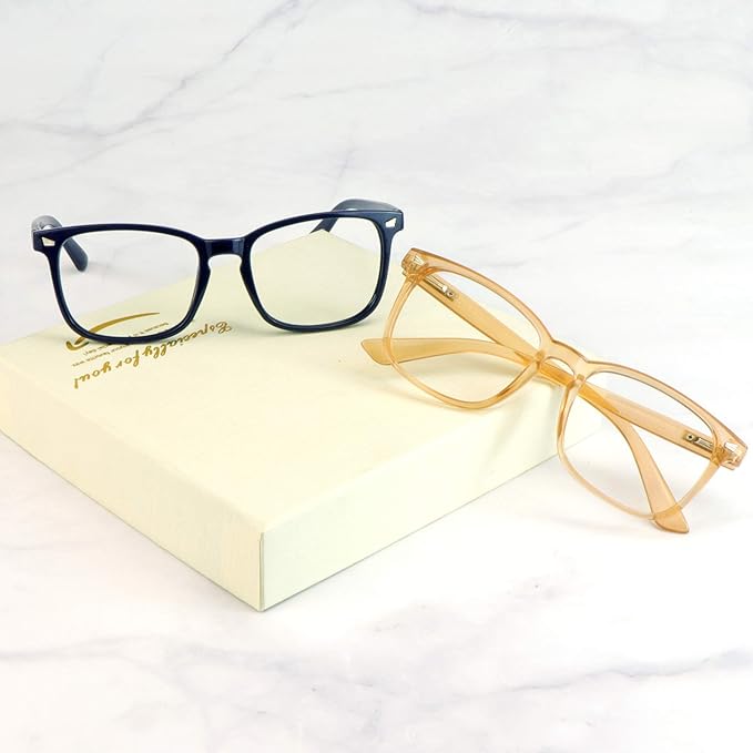 LifeArt 2 Pairs Blue Light Blocking Glasses with Spring Hinge, Computer Reading Glasses, Gaming Glasses, TV Glasses for Women Men (Navy&Champagne, +2.50 Magnification)
